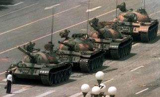 Lone demonstrator attempts to stop Chinese tanks